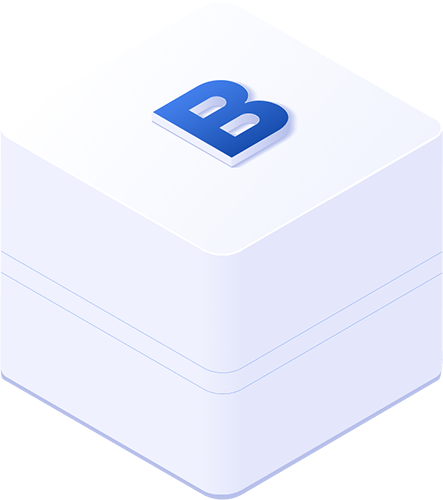 Eine 3D-Illustration eines weißen Würfels mit einem blauen "B"-Symbol auf der Oberseite, daneben der Text "Prämiert als führendes Tech-Unternehmen"