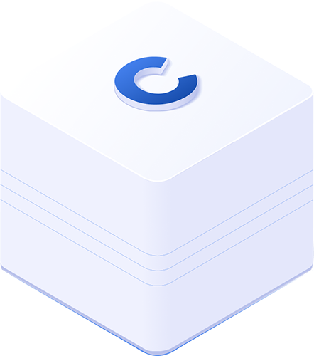 Eine 3D-Illustration eines weißen Würfels mit einem blauen "C"-Symbol auf der Oberseite, daneben der Text "Preis für exzellente Servicequalität"